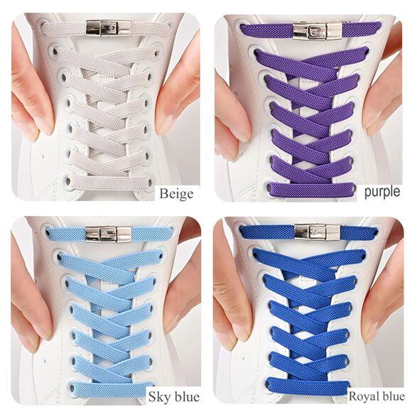 Lot of 5 No Tie Elastic 8mm Flat Shoe Laces w/Press Lock Kids Adults Sneaker Gft - Picture 6 of 8